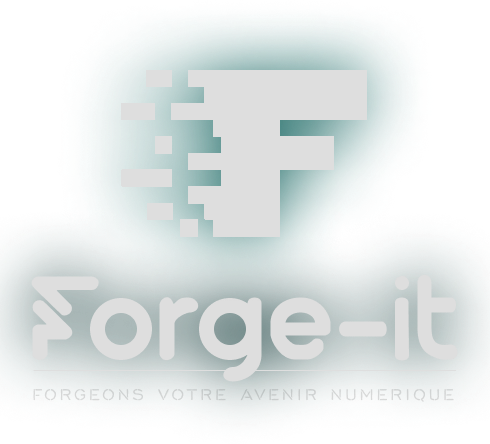 Logo de l'entreprise Forge-IT représenté par un F et avec le slogan forgeons votre avenir numérique